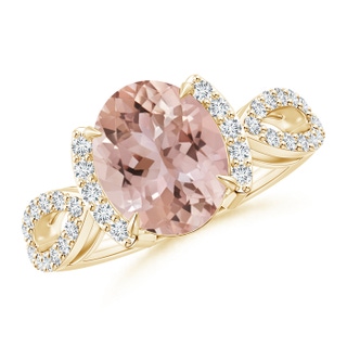 10x8mm AAA Morganite Split Shank Ring with Diamond Half Halo in Yellow Gold