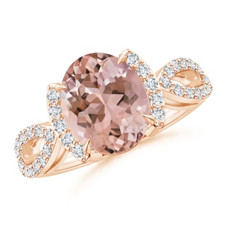 10x8mm AAAA Morganite Split Shank Ring with Diamond Half Halo in Rose Gold