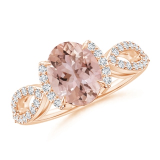 9x7mm AAA Morganite Split Shank Ring with Diamond Half Halo in Rose Gold