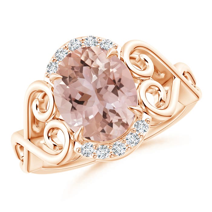 10x8mm AAA Vintage Inspired Oval Morganite Ring with Diamond Accents in 18CT Rose Gold