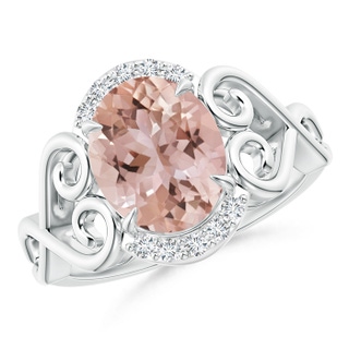 10x8mm AAA Vintage Inspired Oval Morganite Ring with Diamond Accents in White Gold