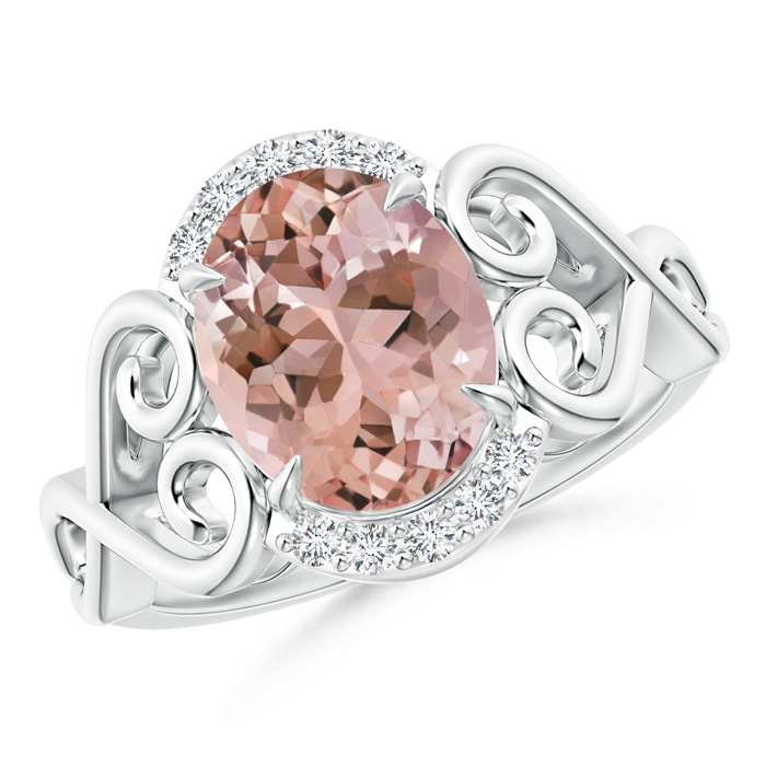 10x8mm AAAA Vintage Inspired Oval Morganite Ring with Diamond Accents in P950 Platinum