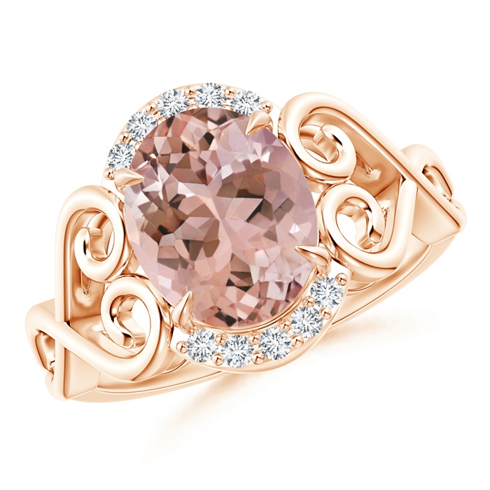 10x8mm AAAA Vintage Inspired Oval Morganite Ring with Diamond Accents in Rose Gold
