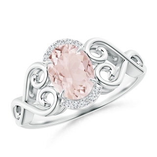 8x6mm A Vintage Inspired Oval Morganite Ring with Diamond Accents in P950 Platinum