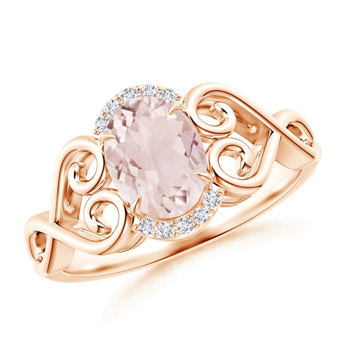 8x6mm A Vintage Inspired Oval Morganite Ring with Diamond Accents in Rose Gold 