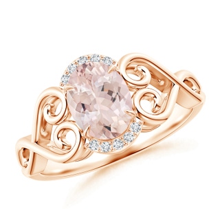 8x6mm AA Vintage Inspired Oval Morganite Ring with Diamond Accents in 10K Rose Gold