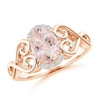 8x6mm AA Vintage Inspired Oval Morganite Ring with Diamond Accents in Rose Gold