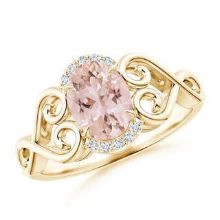 8x6mm AAA Vintage Inspired Oval Morganite Ring with Diamond Accents in 18K Yellow Gold