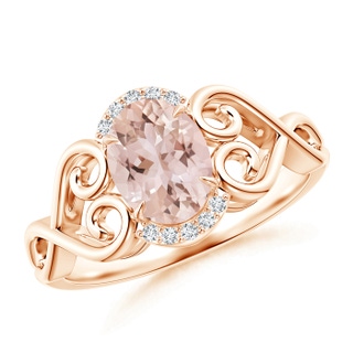 8x6mm AAA Vintage Inspired Oval Morganite Ring with Diamond Accents in 9K Rose Gold