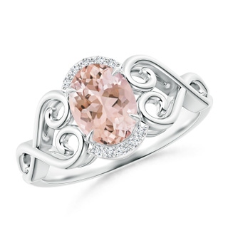 8x6mm AAAA Vintage Inspired Oval Morganite Ring with Diamond Accents in P950 Platinum