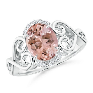 9x7mm AAAA Vintage Inspired Oval Morganite Ring with Diamond Accents in P950 Platinum