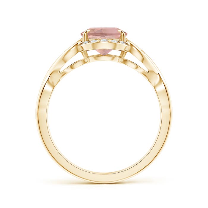 9x7mm AAAA Vintage Inspired Oval Morganite Ring with Diamond Accents in Yellow Gold - side 1
