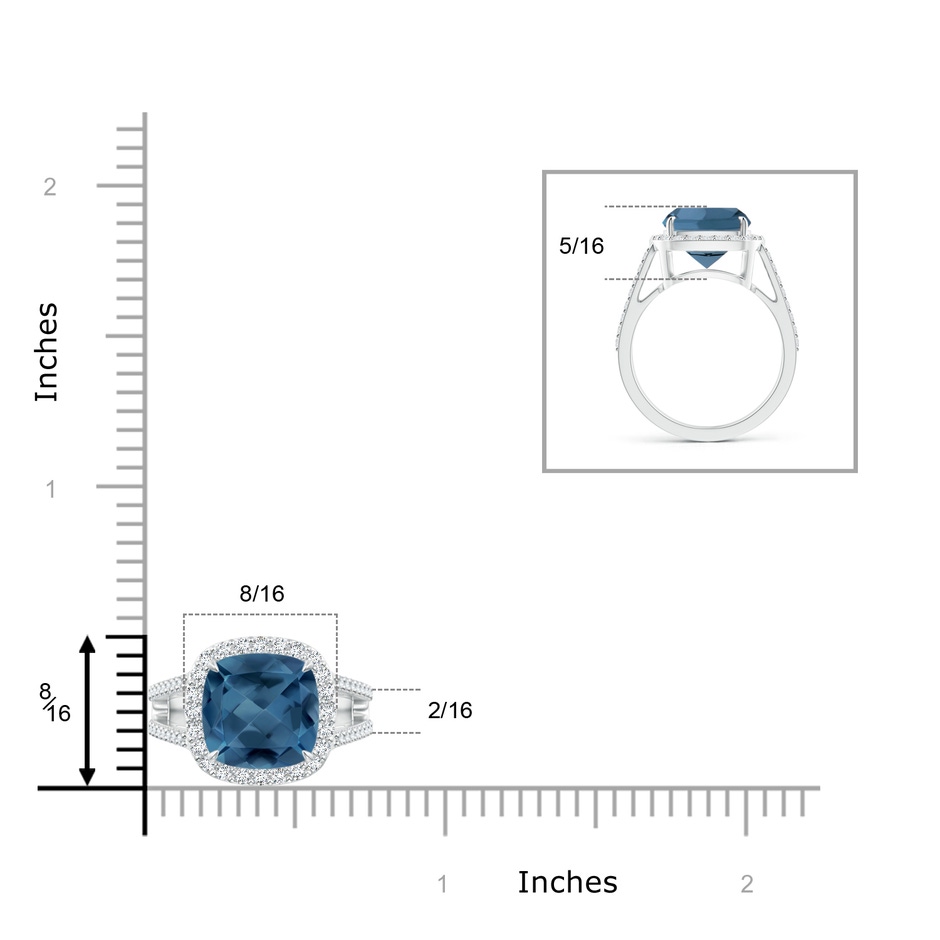 10mm A Cushion London Blue Topaz Split Shank Ring with Diamond Halo in White Gold product image