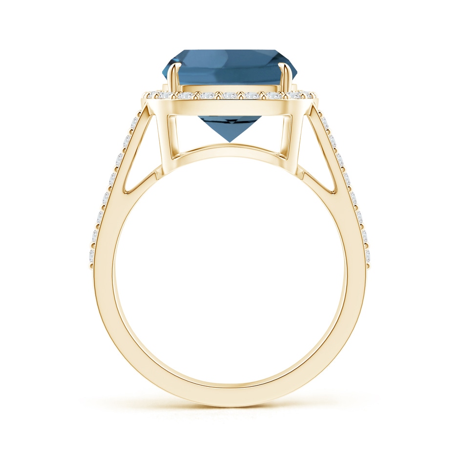 10mm A Cushion London Blue Topaz Split Shank Ring with Diamond Halo in Yellow Gold product image