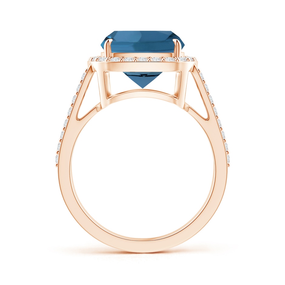 10mm AA Cushion London Blue Topaz Split Shank Ring with Diamond Halo in Rose Gold product image