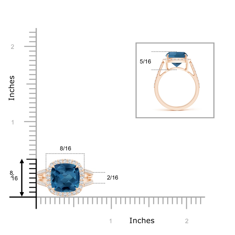 10mm AA Cushion London Blue Topaz Split Shank Ring with Diamond Halo in Rose Gold product image