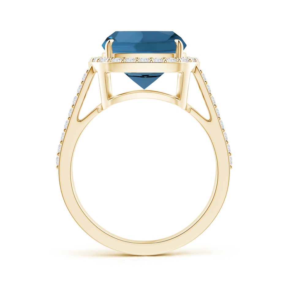 10mm AA Cushion London Blue Topaz Split Shank Ring with Diamond Halo in Yellow Gold product image