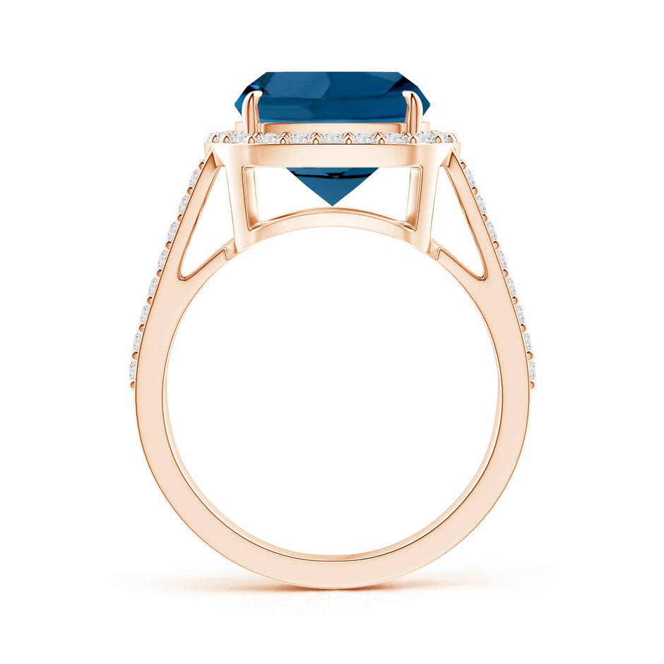 10mm AAA Cushion London Blue Topaz Split Shank Ring with Diamond Halo in Rose Gold product image