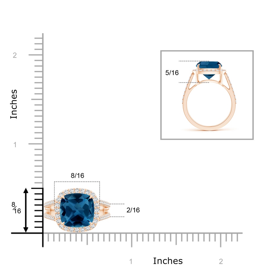 10mm AAA Cushion London Blue Topaz Split Shank Ring with Diamond Halo in Rose Gold product image