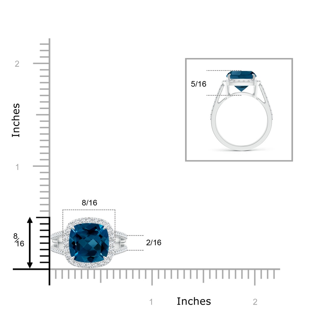 10mm AAAA Cushion London Blue Topaz Split Shank Ring with Diamond Halo in P950 Platinum Product Image