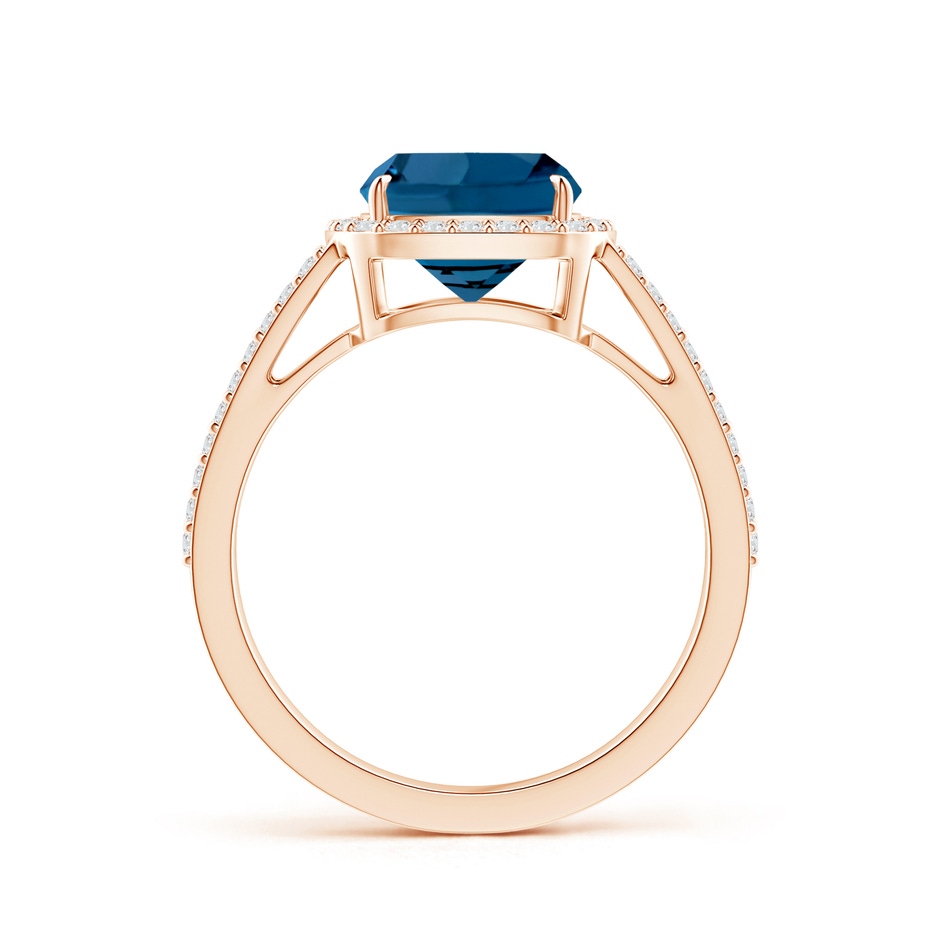 8mm AAA Cushion London Blue Topaz Split Shank Ring with Diamond Halo in Rose Gold product image