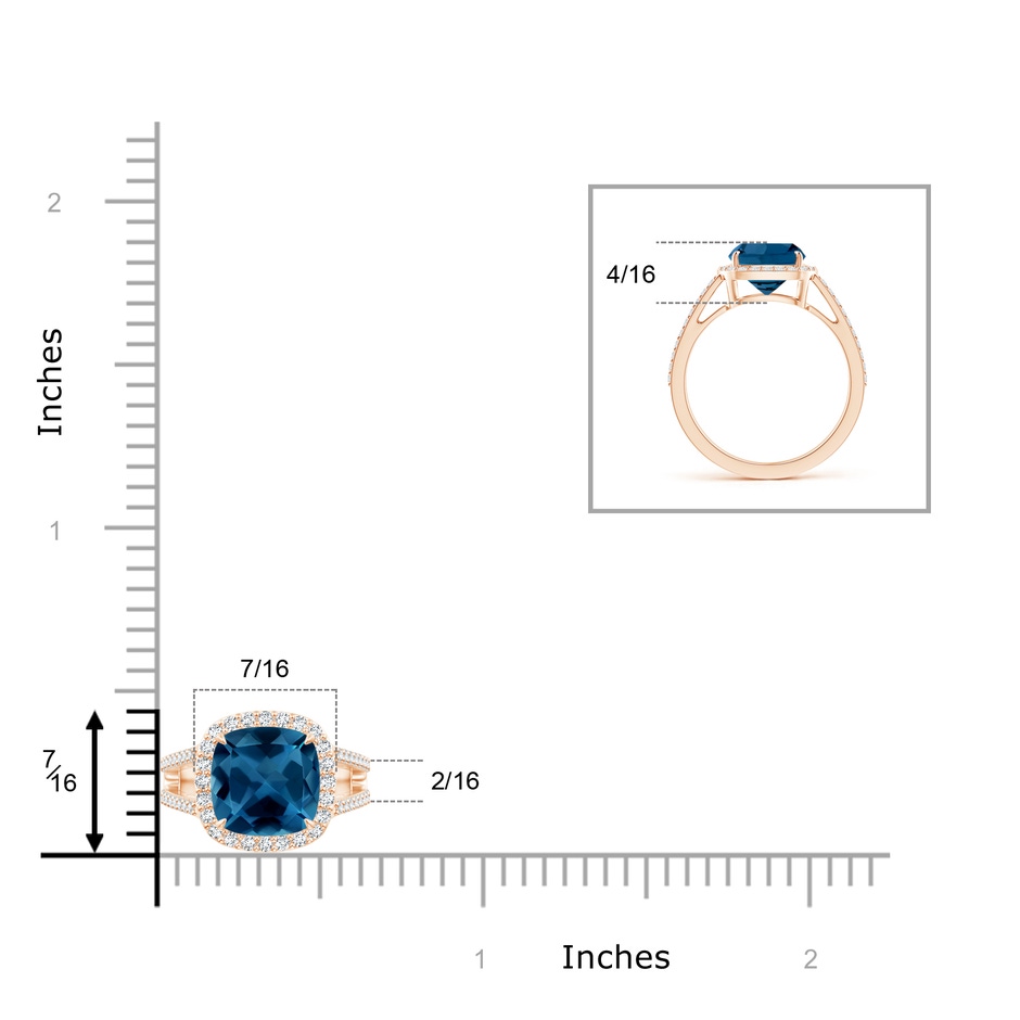 8mm AAA Cushion London Blue Topaz Split Shank Ring with Diamond Halo in Rose Gold product image