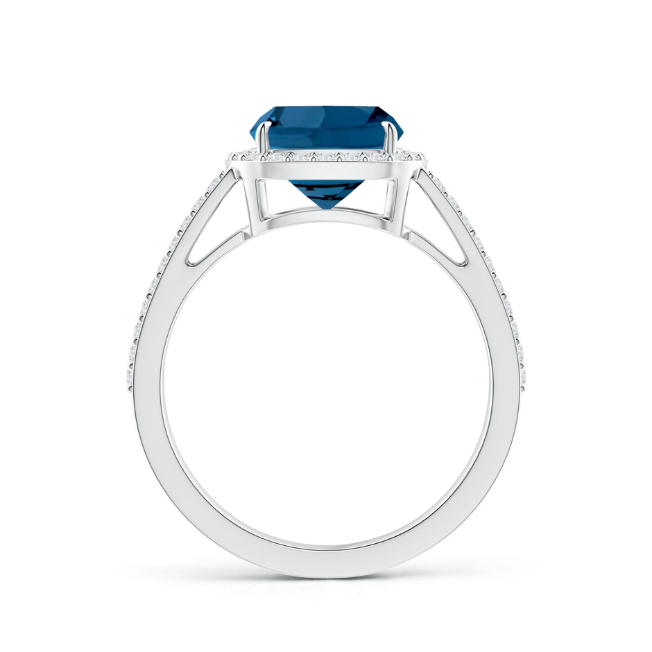 8mm AAA Cushion London Blue Topaz Split Shank Ring with Diamond Halo in White Gold product image