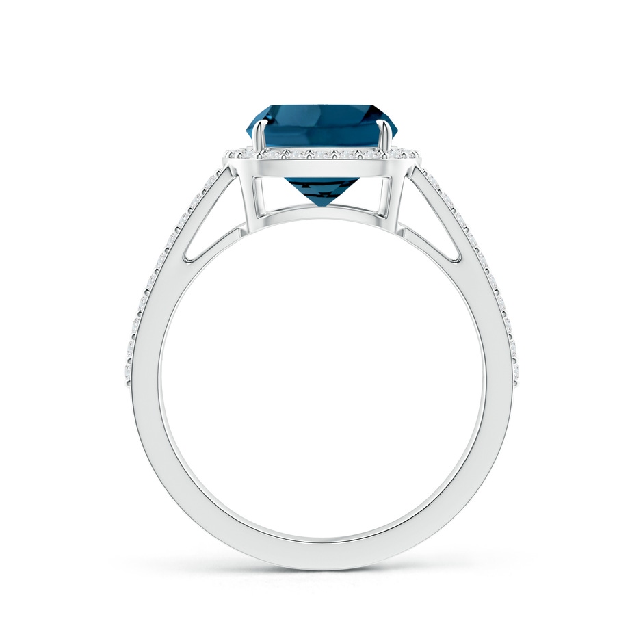 8mm AAAA Cushion London Blue Topaz Split Shank Ring with Diamond Halo in P950 Platinum product image