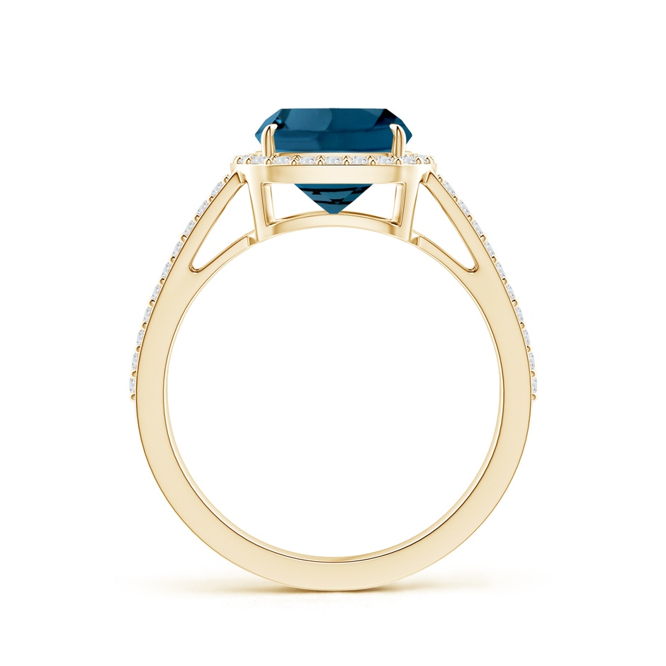 8mm AAAA Cushion London Blue Topaz Split Shank Ring with Diamond Halo in Yellow Gold product image