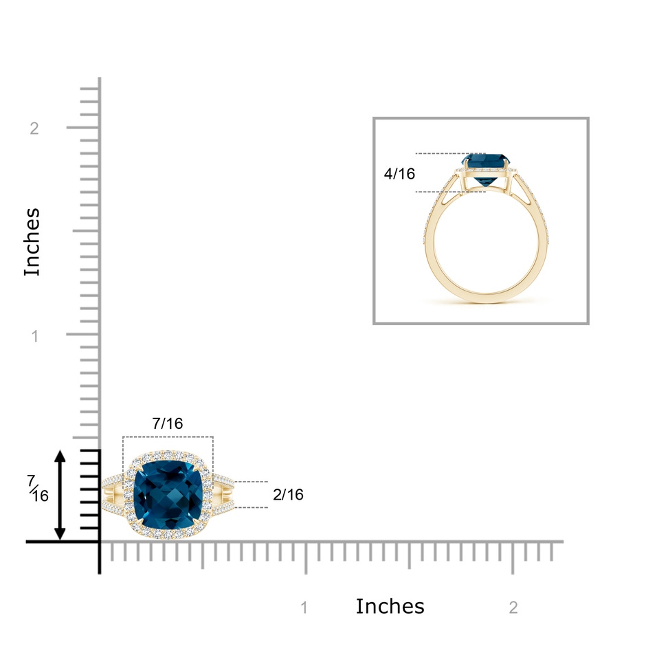 8mm AAAA Cushion London Blue Topaz Split Shank Ring with Diamond Halo in Yellow Gold product image