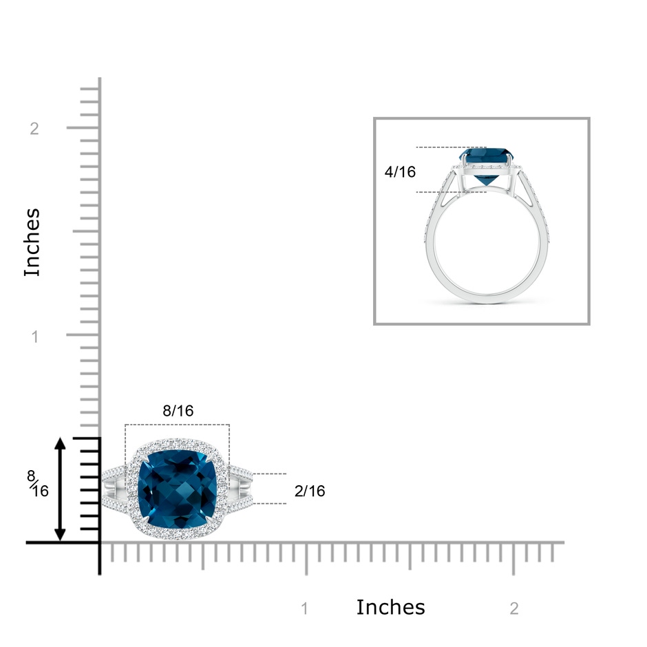 9mm AAAA Cushion London Blue Topaz Split Shank Ring with Diamond Halo in White Gold Product Image