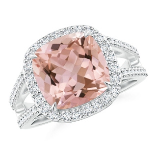 10mm AAAA Cushion Morganite Split Shank Ring with Diamond Halo in P950 Platinum