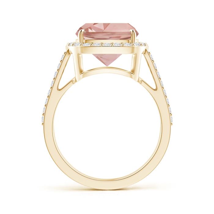 10mm AAAA Cushion Morganite Split Shank Ring with Diamond Halo in Yellow Gold side-1