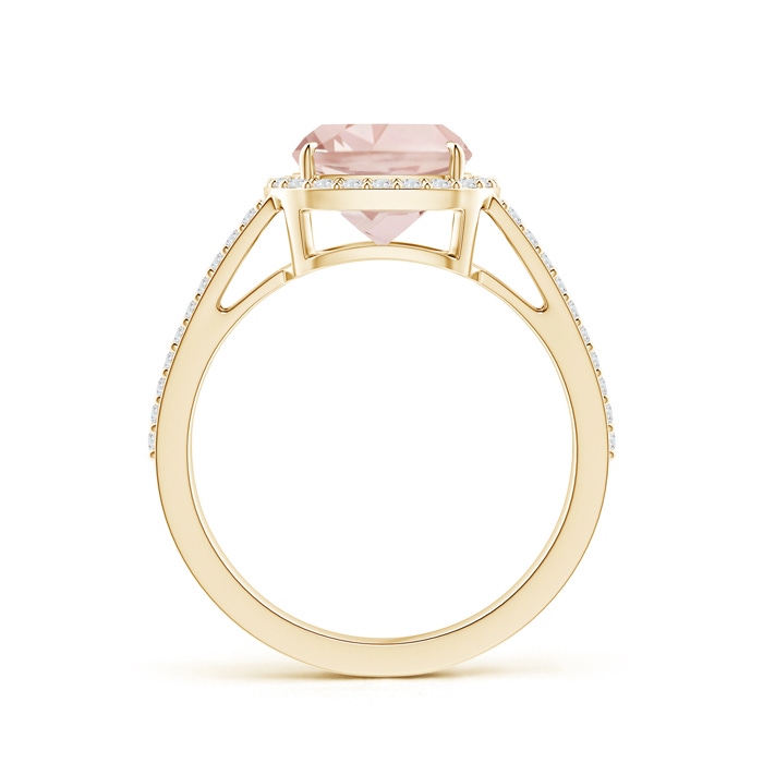 8mm A Cushion Morganite Split Shank Ring with Diamond Halo in Yellow Gold side-1