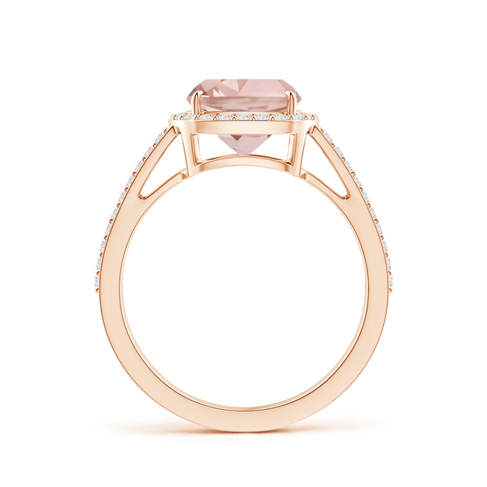 8mm AA Cushion Morganite Split Shank Ring with Diamond Halo in Rose Gold side-1