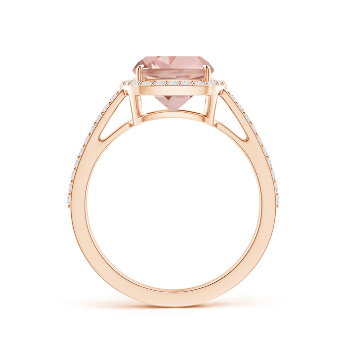 8mm AAA Cushion Morganite Split Shank Ring with Diamond Halo in Rose Gold side-1