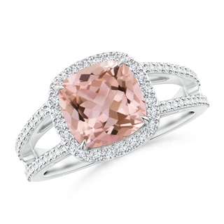 8mm AAAA Cushion Morganite Split Shank Ring with Diamond Halo in P950 Platinum