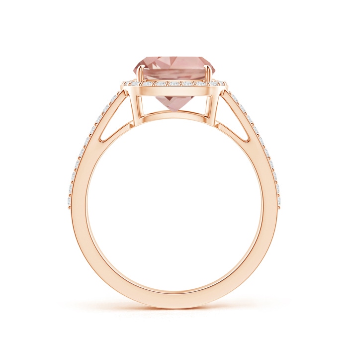 8mm AAAA Cushion Morganite Split Shank Ring with Diamond Halo in Rose Gold Side-1