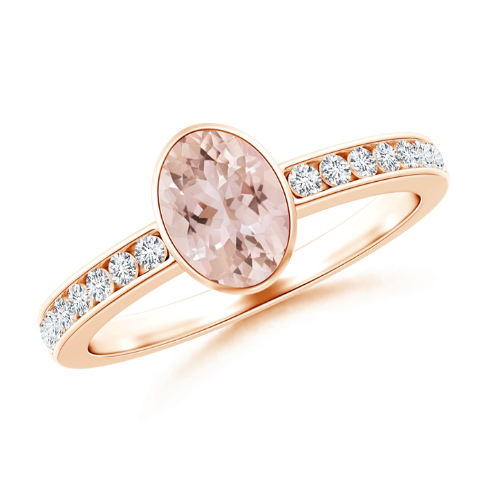7x5mm AAA Bezel-Set Oval Morganite Solitaire Ring with Channel-Set Diamond in Rose Gold