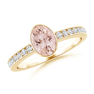 7x5mm AAA Bezel-Set Oval Morganite Solitaire Ring with Channel-Set Diamond in Yellow Gold