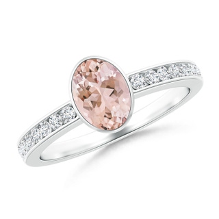 7x5mm AAAA Bezel-Set Oval Morganite Solitaire Ring with Channel-Set Diamond in P950 Platinum