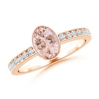 7x5mm AAAA Bezel-Set Oval Morganite Solitaire Ring with Channel-Set Diamond in Rose Gold