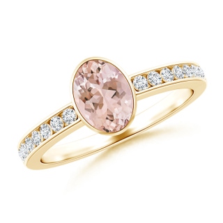 7x5mm AAAA Bezel-Set Oval Morganite Solitaire Ring with Channel-Set Diamond in Yellow Gold