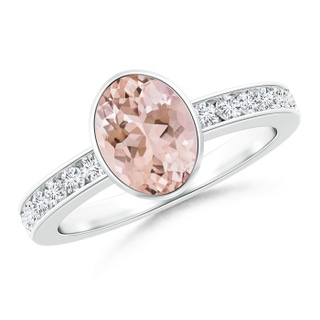8x6mm AAAA Bezel-Set Oval Morganite Solitaire Ring with Channel-Set Diamond in P950 Platinum