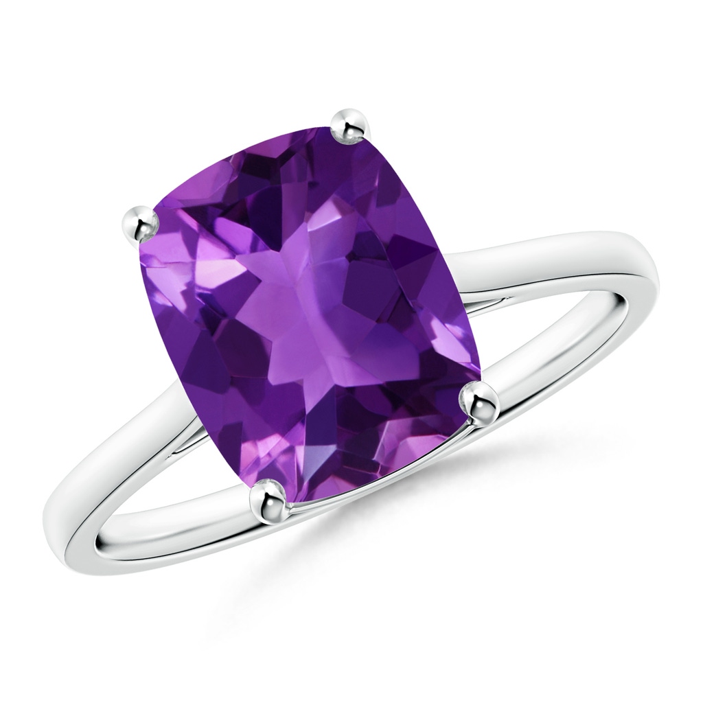 10x8mm AAAA Prong-Set Cushion Amethyst Solitaire Ring in S999 Silver