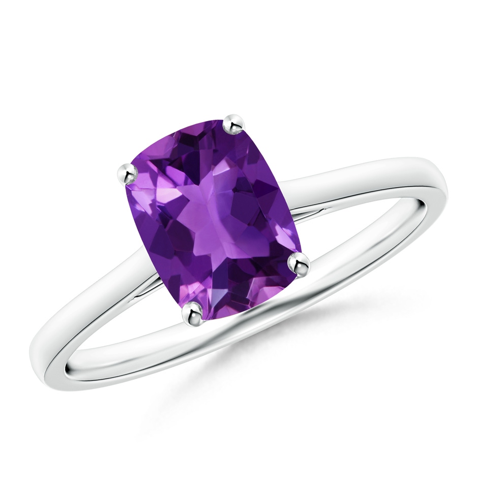 8x6mm AAAA Prong-Set Cushion Amethyst Solitaire Ring in S999 Silver 
