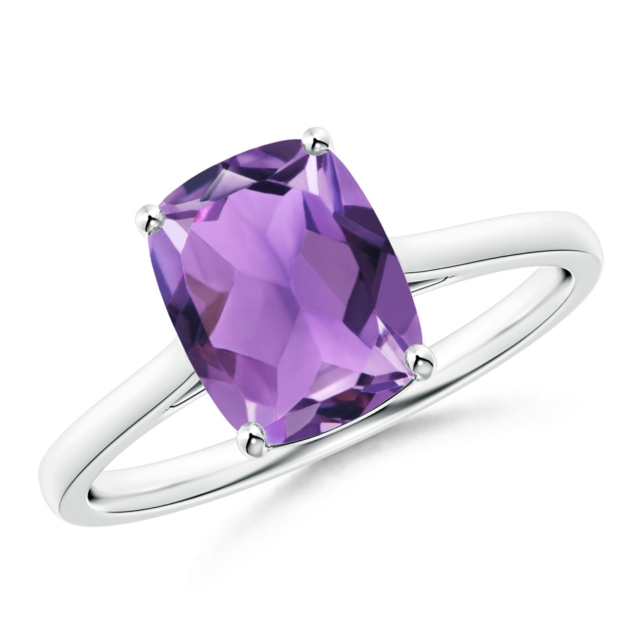 9x7mm AA Prong-Set Cushion Amethyst Solitaire Ring in S999 Silver 