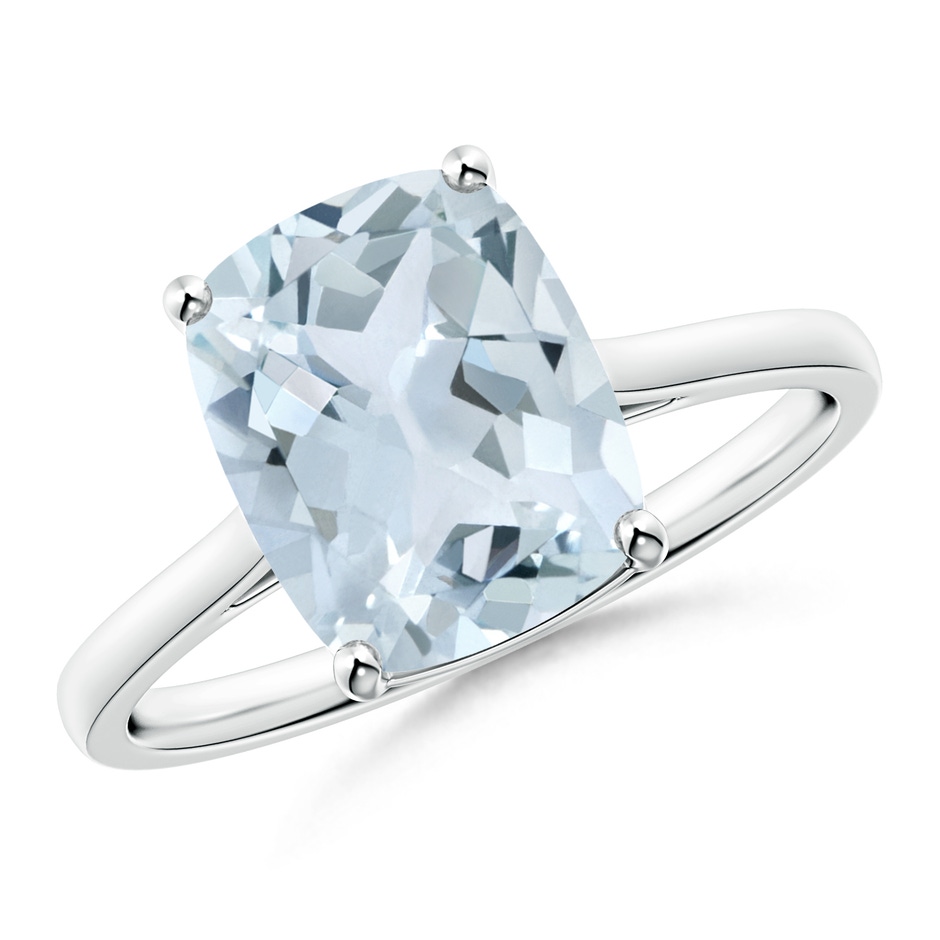 10x8mm A Prong-Set Cushion Aquamarine Solitaire Ring in S999 Silver 