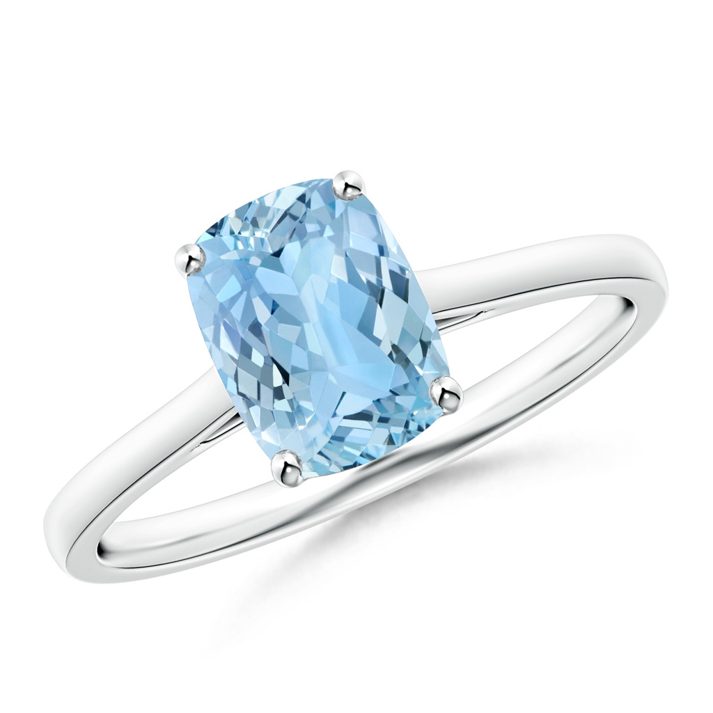 8x6mm AAAA Prong-Set Cushion Aquamarine Solitaire Ring in White Gold