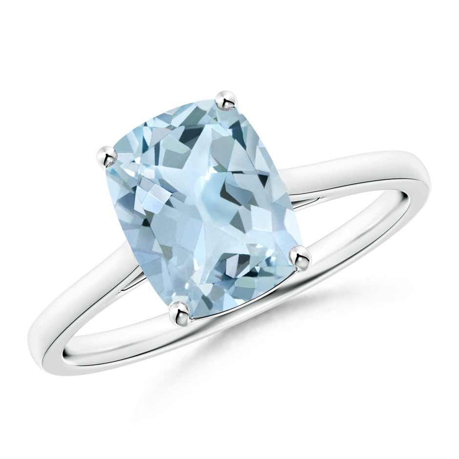 9x7mm AA Prong-Set Cushion Aquamarine Solitaire Ring in S999 Silver 